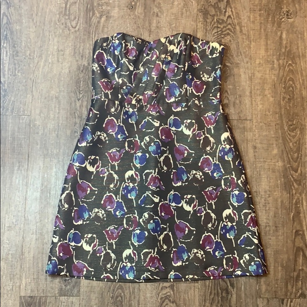 AEO Strapless Golden Tulip Print Dress